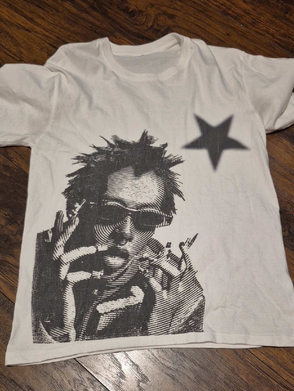 White Graphic Crewneck T-Shirt with Black Print